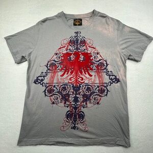 Reward VINTAGE Y2K Rare Graphic T-shirt Eagle Bleached Design Studded Gray Large